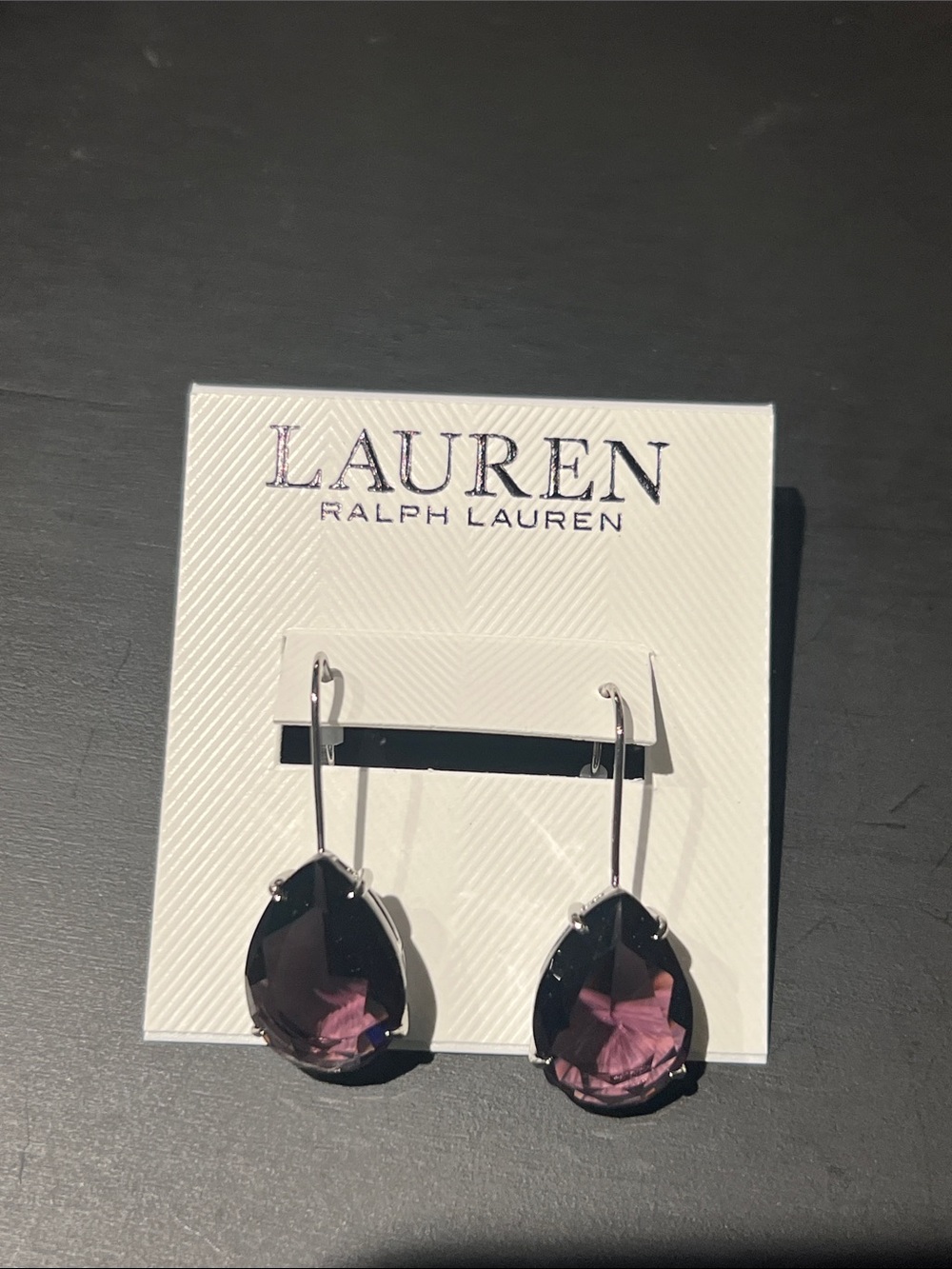 Lauren Ralph Lauren Purple Teardrop Crystal Drop Earrings with Silver Hooks